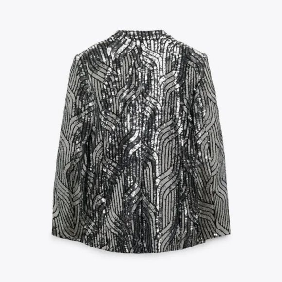 ZARA COLLARLESS SEQUIN BLAZER - Picture 5 of 6
